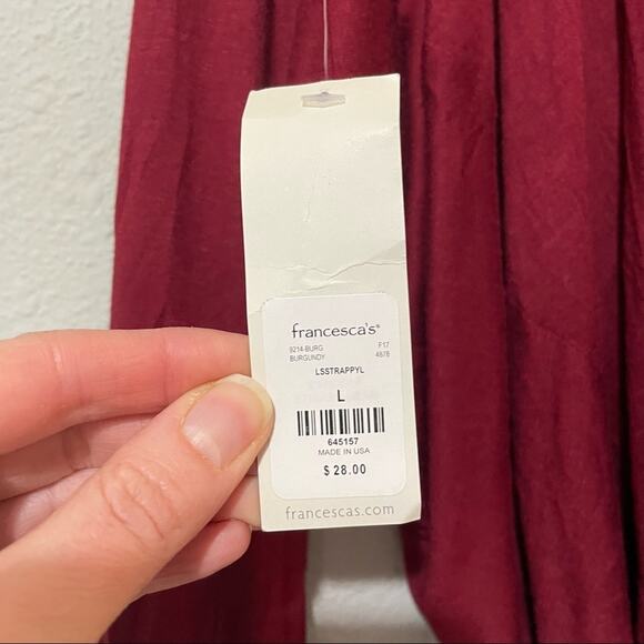 Francesca’s Burgundy Long Sleeve Draped Front Keyhole Back Blouse Womens L Fall - Picture 6 of 8